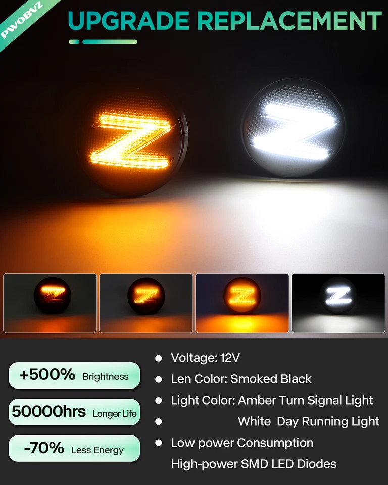 For 03-09 Nissan 350z 09-20 370Z Z34 Sequential 2x Side Marker Turn Signal Light Foto 2 de 4