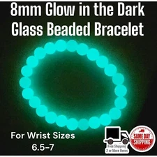 Glow In Dark 8mm Neon Green Crystal Beaded Bracelet Wrist Size 6.5-7" Pls Read