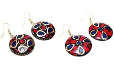 Tibetan Big Earrings Gold Plated Multi Gemstone 2 Pairs Napali Handmade Jewelry