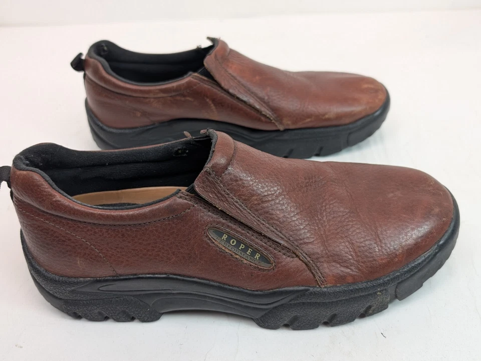 Roper Performance Mens Sz 13 Casual Slip On Shoes Brown Leather Loafers - Image 2 of 4