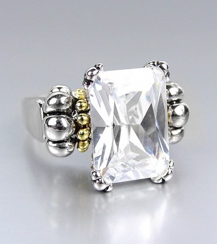 PRECIOSO Anillo Plateado Corte Esmeralda Circonita Circonita Circonita Cristal Caviar Textura - Imagen 2 de 3