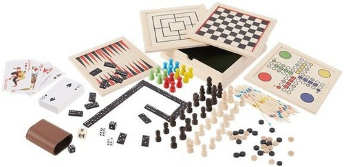 Scatola con 9 Giochi in legno Tra cui Scacchi Dama Dadi Domino Carte da Poker - Foto 3 di 7