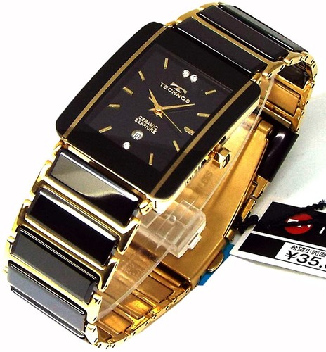 TECHNOS Watch TSM903GB Classic Ceramic Gold Black Sapphire Glass Quartz Movement - Picture 2 of 6