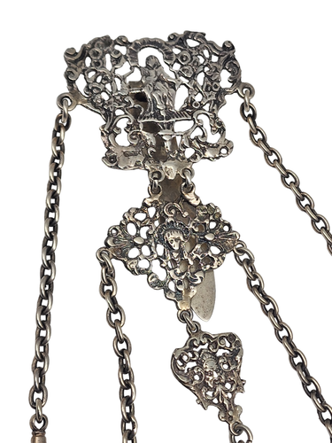 129.7g~ VICTORIAN 1891 English Sterling Silver Chatelaine & 5 Accessories LONDON - Picture 3 of 11