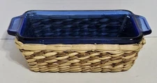 Anchor Ovenware Cobalt Blue Glass Loaf Dish 1.5 QT Baking Dish Pan W/ Basket