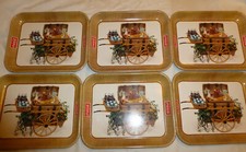 1958 VTG COCA-COLA SODA (6) METAL SERVING TRAYS WICKER PICNIC BASKET IN CART SET
