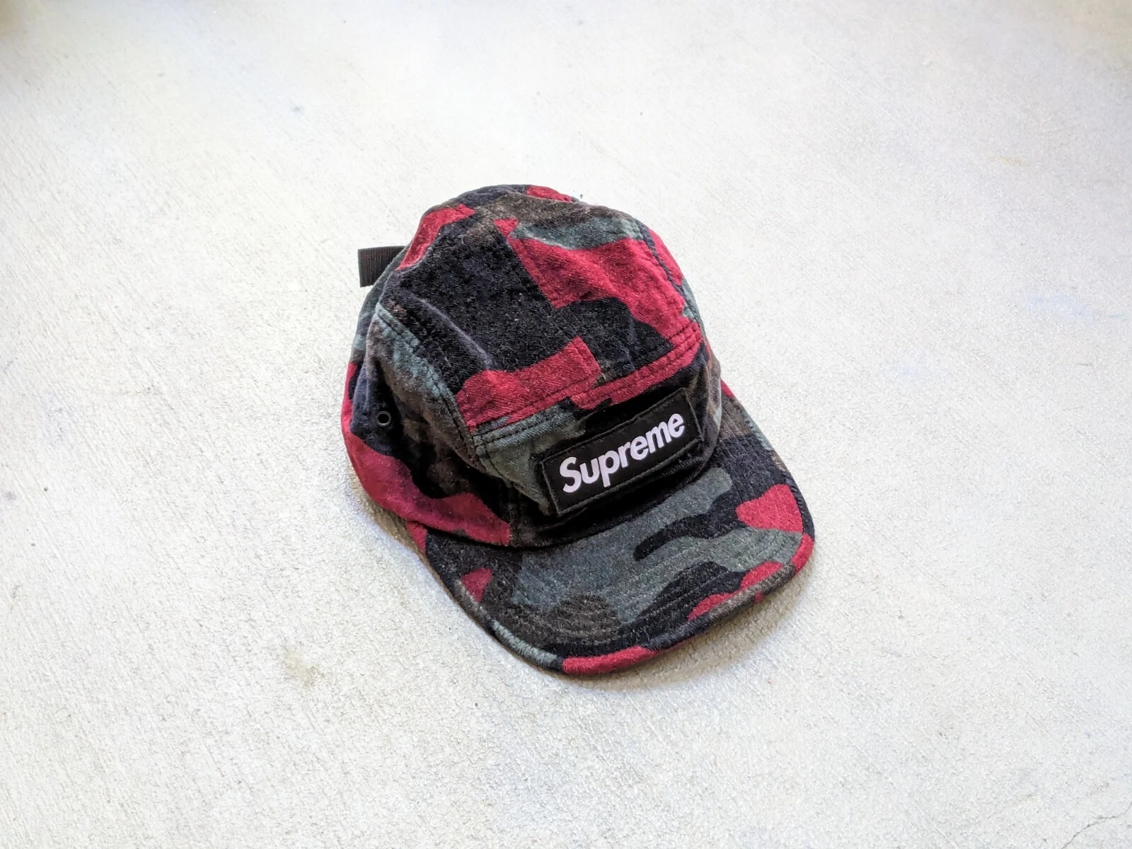 Supreme Velvet Camo Camp Cap Hat Red Black FW13 5 Panel BOGO Box Logo Velour