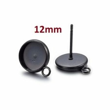 10 pcs 304 Stainless Steel Gunmetal Black Earring Posts Studs Settings - 12mm