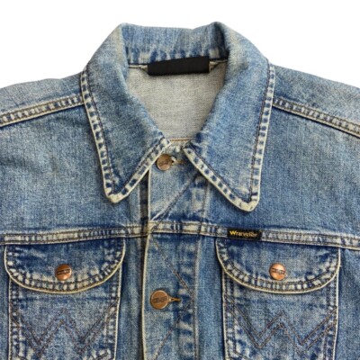 VTG 70s DENIM WRANGLER TRUCKER RODEO JACKET MOD ROCKABILLY
