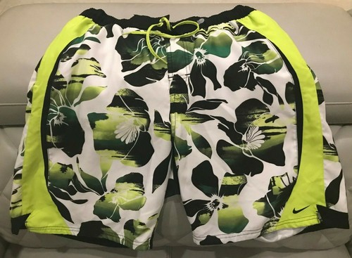 NIKE WHITE GREEN FLORAL SWIM TRUNKS 