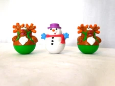 Playskool Weeble Wobble Christmas 2 Reindeers + Snowman Figures 