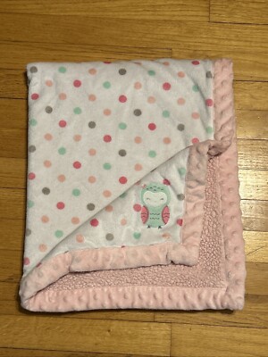 Child of Mine Pink Polka Dot Owl Minky/Sherpa Baby Blanket