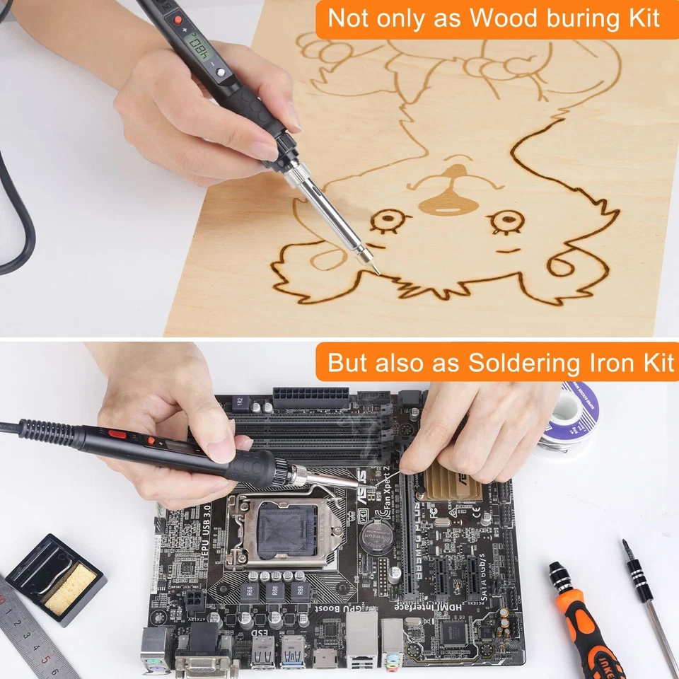 Kit Pirografo Saldatore Legno 80W Display LCD Temperatura Regolabile 180-480°C - Immagine 4 di 4