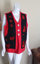 Venus Imports Sz M Red Black Vest Cats Embroidered Art-to-wear 