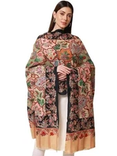 Women’s 100% Pure Wool Fabric Kalamkari Embroidered Shaw Wrap Kashmiri Pashmina