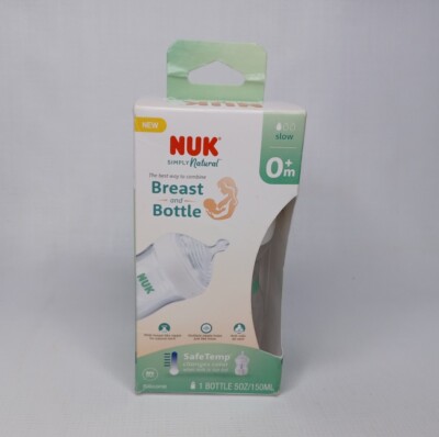 Nuk Simply Natural Breast and Bottle Slow Flow 0+m 5 Oz Safe Temp