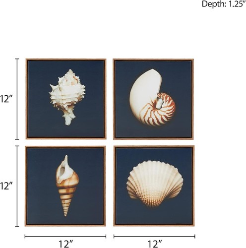Versatile Coastal Framed Seashell Art Set - 12x12 Canvas Decor for Any Room - Picture 5 of 7