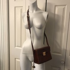 Vintage Oscar De La Renta Crossbody Shoulder Handbag Brown Croc Y2k Excellent