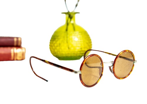 Vintage 1930s Era Round Sunglasses in Amber with Case Antique Round Amber Lens Sunglasses Wired Frame Cable  main image 2
