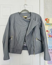 Nwot Iman Women’s Leather Grey Jacket Detachable Fur Medium