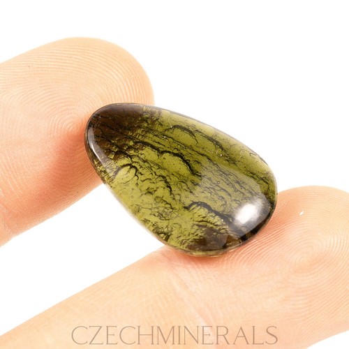 3,44 g MOLDAVITE originale tektite raro caboshon fatto a mano + CERTIFICATO #CM1935 - Foto 5 di 6