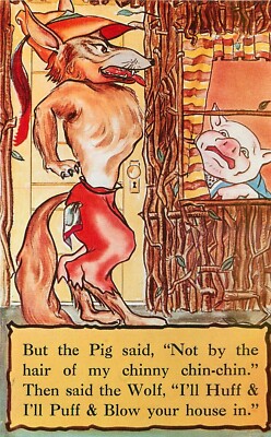 Postcard Three Little pigs big bad wolf comic humor View #2 Dexter 23-8424