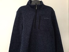 Eddie Bauer Sweater Men Sz Medium Navy Blue Fleece 1/4 Zip Pullover Long Sleeve