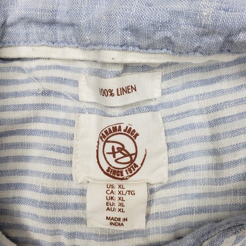 Panama Jack 100% Linen Short Sleeve Shirt Mens XL Blue White Stripe Button Up - Picture 3 of 8