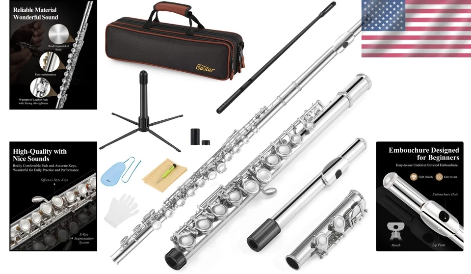 镀镍封闭孔儿童长笛 - 包括支架、手套和清洁套件 — 第 2/4 张图片