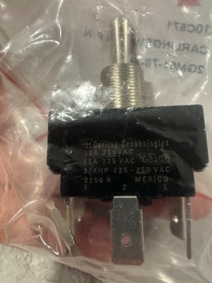 CARLING TECH Toggle Switch: 3 Position, 6 Connections, DPDT, Quick Connect Tab