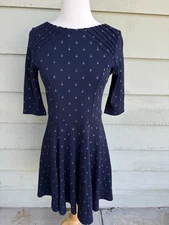 Unique Vintage Y2K Navy Blue Nautical Dress Anchor Print Size M Fit Flare Twirl