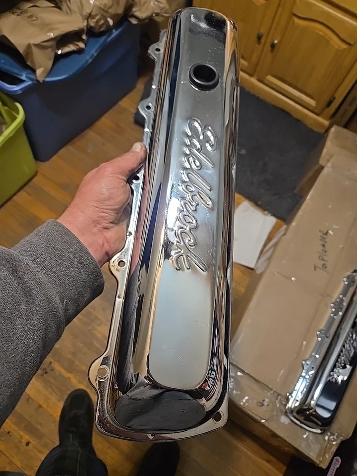 Oldsmobile Cutlass Supreme Salon 442 V8 Edelbrock Chrome Valve Covers G Body  - Image 3 of 4