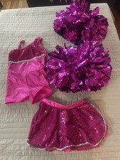 laylas dance tumbling costume, size SC-child hot pink with Pom poms