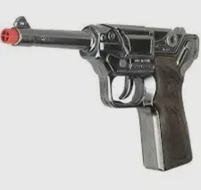 Metal Toy Cap Gun. German Army Officer Pistol 8 Shot. New! Luger Style.  Silver