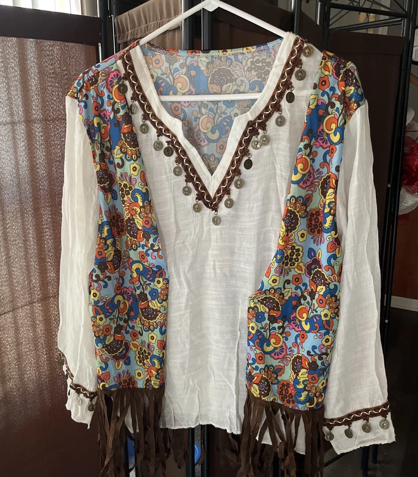 Groovy Hippie Men's Party Costume Chest Size 42, Wig/scarf & bonus - Image 2 of 4