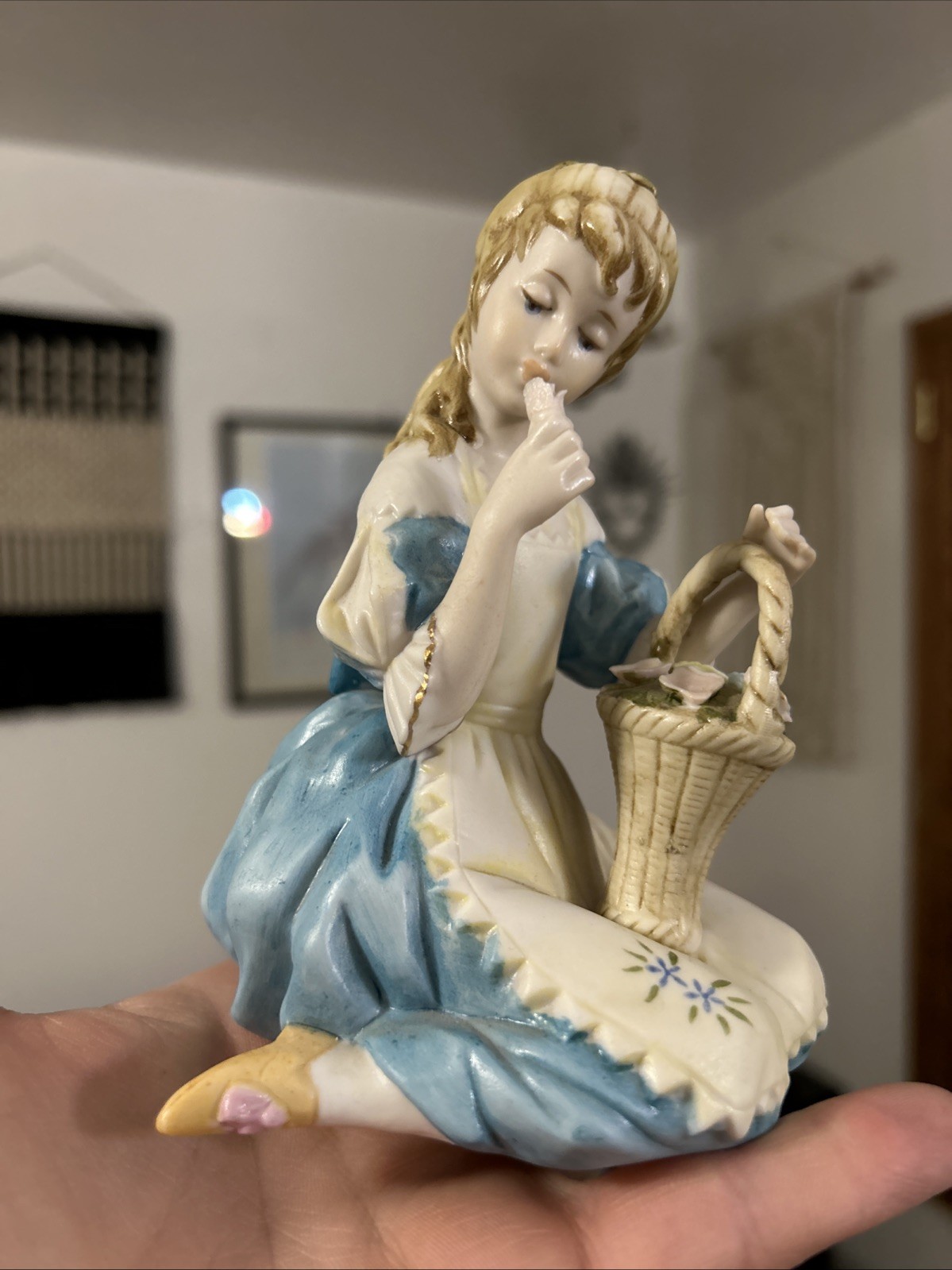 Antique Porcelain Volkstedt Rudolstadt Girl Flower Basket Figurine