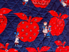 Vintage 1960s 70s SWEET HOLLY HOBBIE at School quilted baby blanket 42 x 36