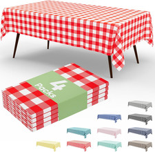 4 Packs Buffalo Disposable Table Cloth, 54 X 108 Inch Waterproof Plastic Tablecl