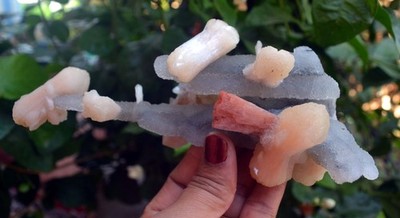stilbite w/ calcite & heulandite-chalcedon(Modified Item) minerals specimen1 j-7