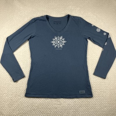 Life is Good Snow Flake Blue Crusher Tee Long Sleeve Women's Size M