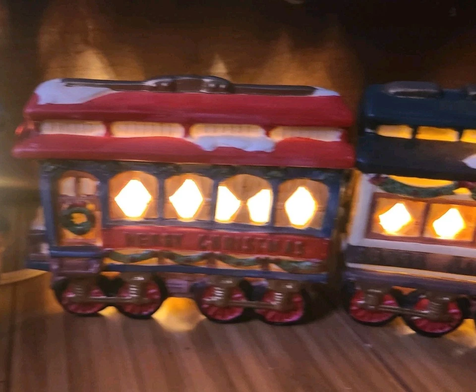 Vtg 1994 Victorian Village R.R. Christmas Light Up Ceramic 3 Pc Train w/Box - Image 3 of 4