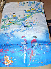 VINTAGE SCARF SHAWL CHIFFON TROPICAL FLORAL BIRDS 19.5 X 60" ESTATE BEAUTY 80s 
