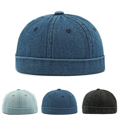 Men Brimless Denim Hats Washed Cotton Retro Casual Adjustable Sailor Caps Hat