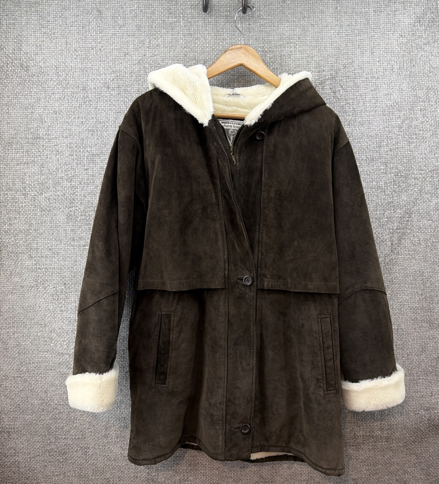 J Perry For Marvin Richards Brown Suede Women Med Faux Fur Lined Hooded Jacket