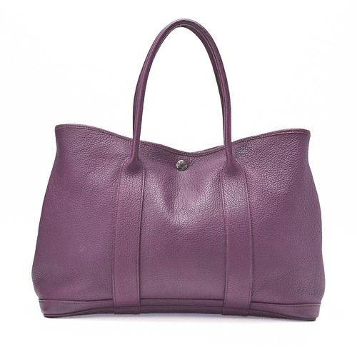 Hermes Garden Party PM Tote Bag Handbag 14.2in Negonda Leather Purple O Stamp 99