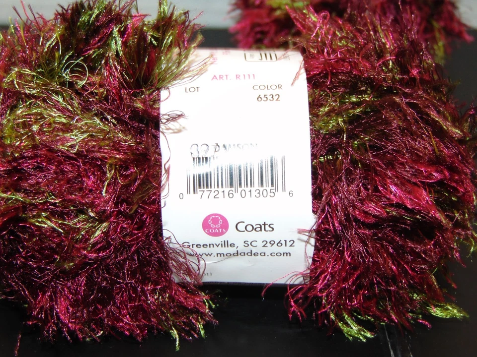 Lot of 2 Skein Moda Dea Jai Alai Eyelash Yarn 2 oz Coats Damson Colorful Fuzzy - Image 3 of 4