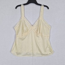VTG Ivory Lace Trim Large Camisole Top V-Neck Sleeveless Cream Chemise Lingerie
