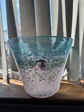 X Large 1930s Art Deco Monart glass vase, shape BE, 23cm High 3kg Bucket Shape