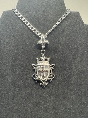 STAINLESS STEEL FLEUR DE LIS STYLE SHIELD CROSS