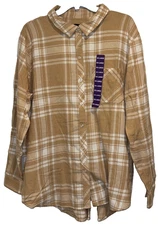 Gap Flannel Shirt Womens Relaxed Fit Beige Plaid Button Down Long Sleeve  XXL
